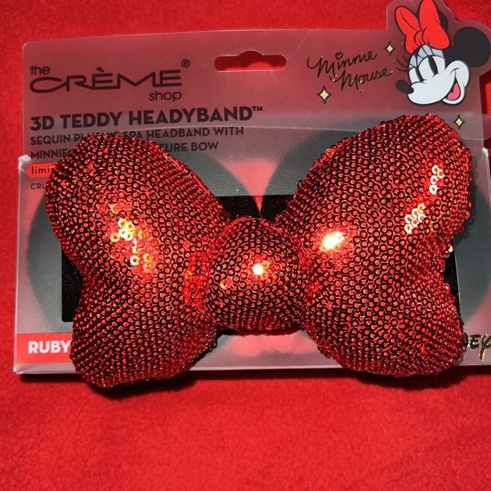 NWOT-Limited Addition, Disney Minnie Mouse Spa Headband. Red  sequins, 3D Bow,